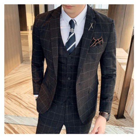 Kostkovaný business oblek 3v1 formální set s vestou JFC FASHION