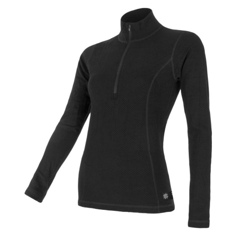 Sensor Merino Double face dámské tričko s dlouhým rukávem, krátký zip Černá
