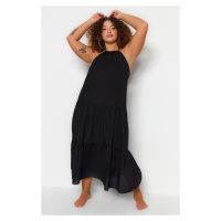 Trendyol Curve Black Halterneck Maxi Woven Plus Size Beach Dress