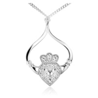 Stříbrný náhrdelník 925, řetízek, srdce, korunka, ruce, čiré zirkony