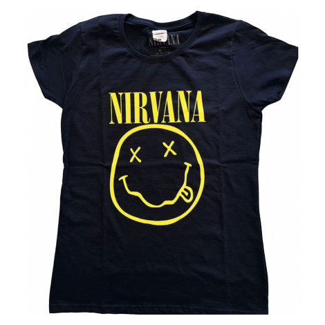 Nirvana tričko, Yellow Smiley Girly Navy Blue, dámské RockOff