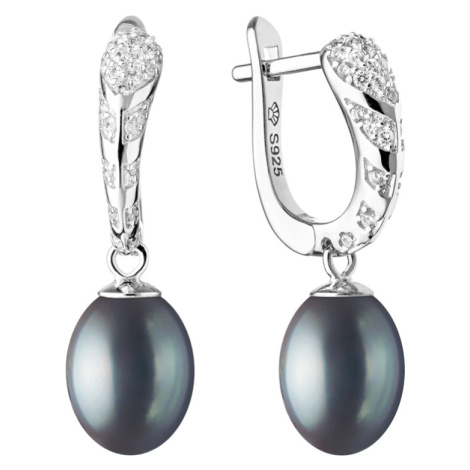 Gaura Pearls Stříbrné náušnice s perlou a zirkony Lucy Black, stříbro 925/1000 SK20104EL/B Černá