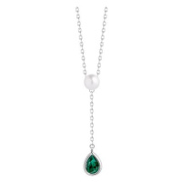 Preciosa Stříbrný náhrdelník Pure Pearl s říční perlou a kubickou zirkonií Preciosa, emerald
