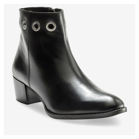 Blancheporte Kotníkové kožené boty s kovovými očky černá