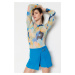 Trendyol Multicolored Printed Crewneck Long Sleeve Flexible Tulle Snapback Knitted Body