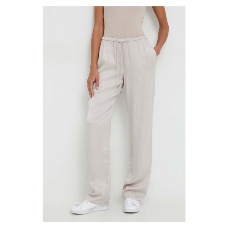 Kalhoty Calvin Klein dámské, šedá barva, jednoduché, high waist, K20K206300