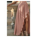 Starorůžové třpytivé šaty s asymetrickou sukní