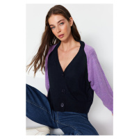 Trendyol Lilac Soft Textured Color Block Pletený svetr