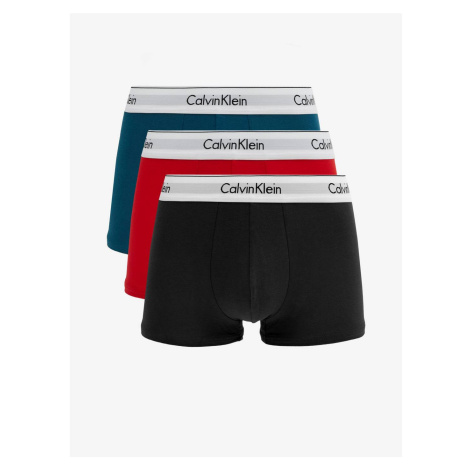 Calvin Klein Sada tří pánských boxerek v černé, červené a petrolejové barvě Ca - Pánské