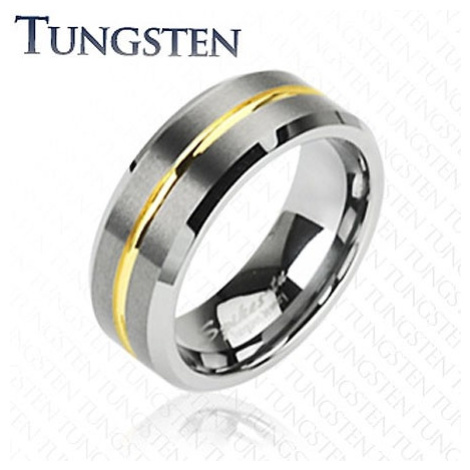Wolframový prsten s pruhem ve zlaté barvě, 8 mm Šperky eshop