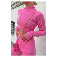 95346 Dewberry Fisherman Crop Knitwear Suit-PINK