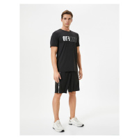 Koton Sports Shorts with Slogan Printed Tie Waist, Pocket.