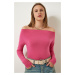 Happiness İstanbul Women's Pink Boat Neck Knitted Blouse