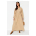 Trendyol Mink Belted Comfort Fit Lined Muslin 100% Cotton Woven Dress