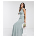 TFNC Petite bridesmaid cowl neck bow back maxi dress in sage-Green