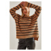 Bianco Lucci Women's Crew Neck Striped Knitwear Sweater