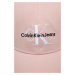 Bavlněná baseballová čepice Calvin Klein Jeans růžová barva, s aplikací, K60K610280