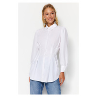 Trendyol White Waisted Woven Shirt with Pearl Detail