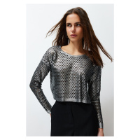 Trendyol Silver Foil Printed Openwork/Perforated Knitwear Sweater