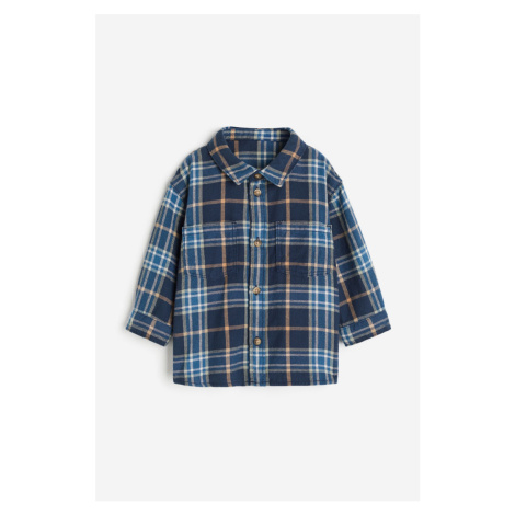 H & M - Flanelová košile z bavlny - modrá H&M