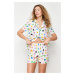 Trendyol Multi-Colored Heart Piping Detailed Viscose Woven Pajamas Set