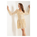 Lafaba Women's Gold Long Sleeve Sequin Mini Evening Dress