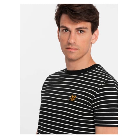 Men's striped t-shirt with patch by Ombre Design - black and white