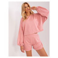 RŮŽOVÝ KOMPLET CROP TOP MIKINY A KRAŤASŮ -PINK Růžová