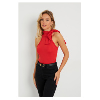 Cool & Sexy Women's Bow Crop Blouse Red