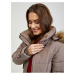 Hnědý dámský prošívaný zimní kabát s odepínací kapucí s kožíškem ORSAY