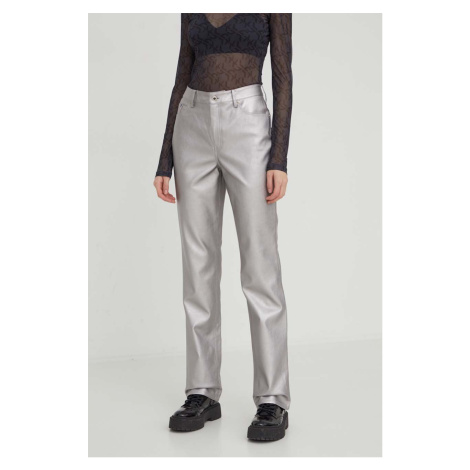 Kalhoty Karl Lagerfeld Jeans dámské, stříbrná barva, jednoduché, high waist