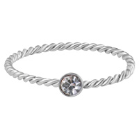 Troli Něžný kroucený prsten z oceli s čirým zirkonem Silver 55 mm