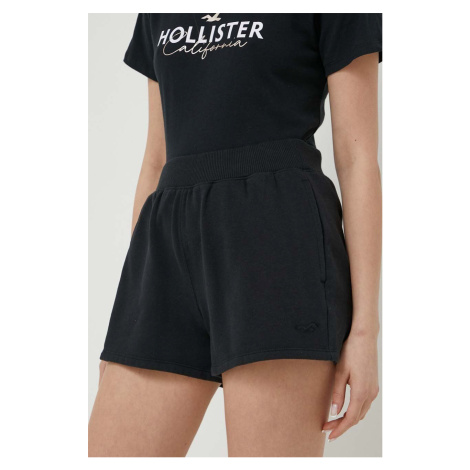 Kraťasy Hollister Co. dámské, černá barva, hladké, medium waist