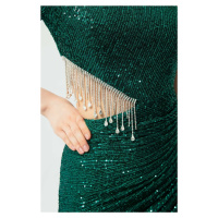 Lafaba Dámské smaragdově zelené s jedním rukávem flitry a kámen dlouhé večerní šaty