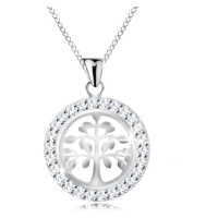 Stříbrný 925 náhrdelník, přívěsek - lesklý strom života ve třpytivém kruhu