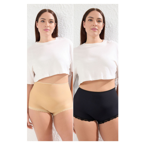 Trendyol Curve Black-Skin 2 Pack High Waisted Lace Soft Comfortable Plus Size Panties
