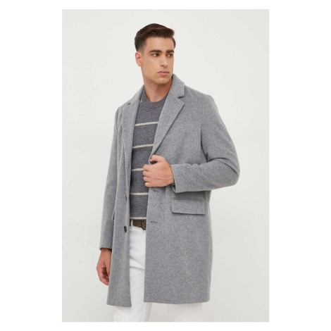 Vlněný kabát United Colors of Benetton šedá barva, přechodný