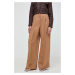 Kalhoty s lněnou směsí Weekend Max Mara hnědá barva, široké, high waist, 2415131062600