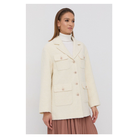 Kabát s příměsí vlny Miss Sixty krémová barva, přechodný, oversize