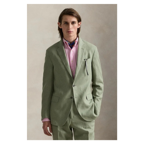 Plátěné sako Polo Ralph Lauren zelená barva, 715966909