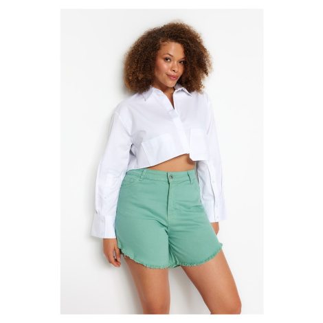 Trendyol Curve Mint Fringed Tasseled Flexible Skinny Denim Shorts & Bermuda