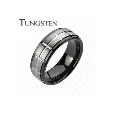 Wolframový broušený prsten, černé okraje Šperky eshop