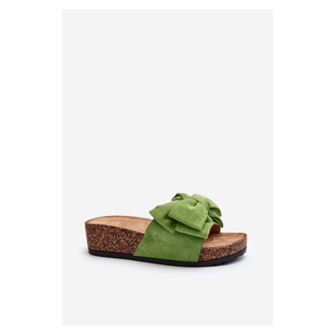 Dámské pantofle na korkové platformě s mašlí, zelená Tarena Kesi