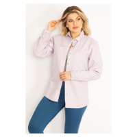 Şans Women's Plus Size Lilac chest pockets Front and Arms Snap Buttons Gabardine Coats