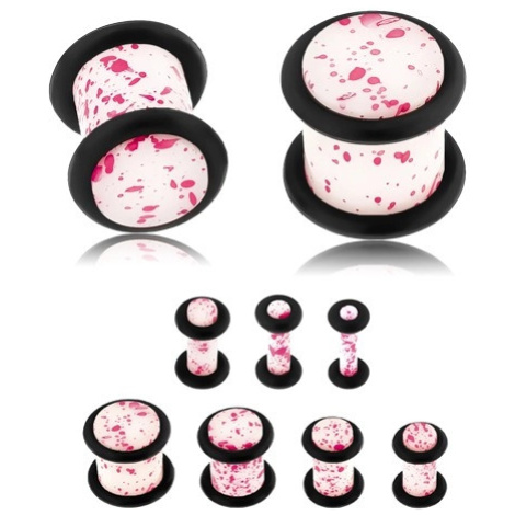 Akrylový plug do ucha, povrch bílé barvy s neonově růžovými skvrnami - Tloušťka : 8 mm Šperky eshop