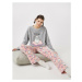 Koton Women's Pink Fleece Animal Printed Pajamas Set