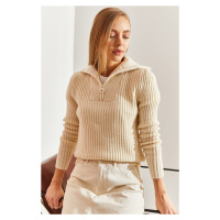 Bianco Lucci Women's Turtleneck Zipper Knitwear Sweater