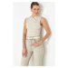 Trendyol Stone Fitted Gather Detailed Sleeveless Stretchy Knitted Blouse