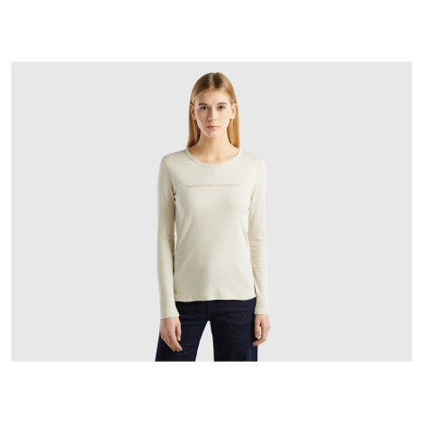 Benetton, Beige Long Sleeve T-shirt In 100% Cotton United Colors of Benetton