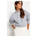 Trendyol Gray Melange Hooded Basic Knitted Sweatshirt with Fleece Fleece inside